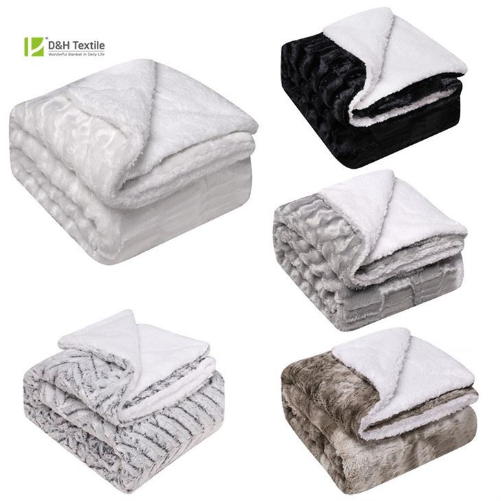 Plush Fleece Sherpa Backed Reversible Throw Blanket